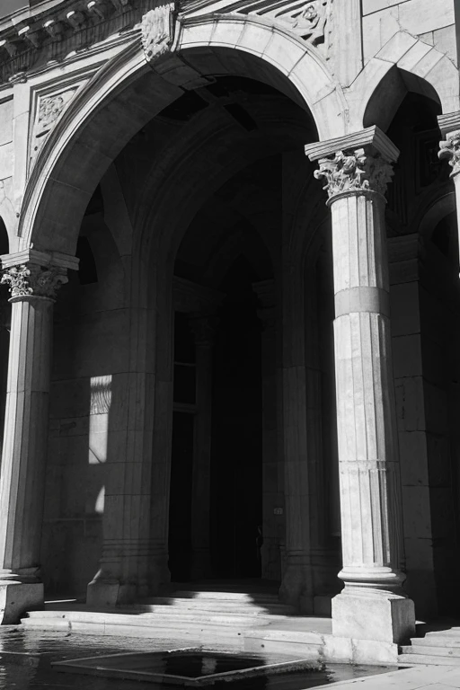 I need a tectonic architectural photo related to the name Ascension, polished in black and white, highlighting the play of light and shadow
