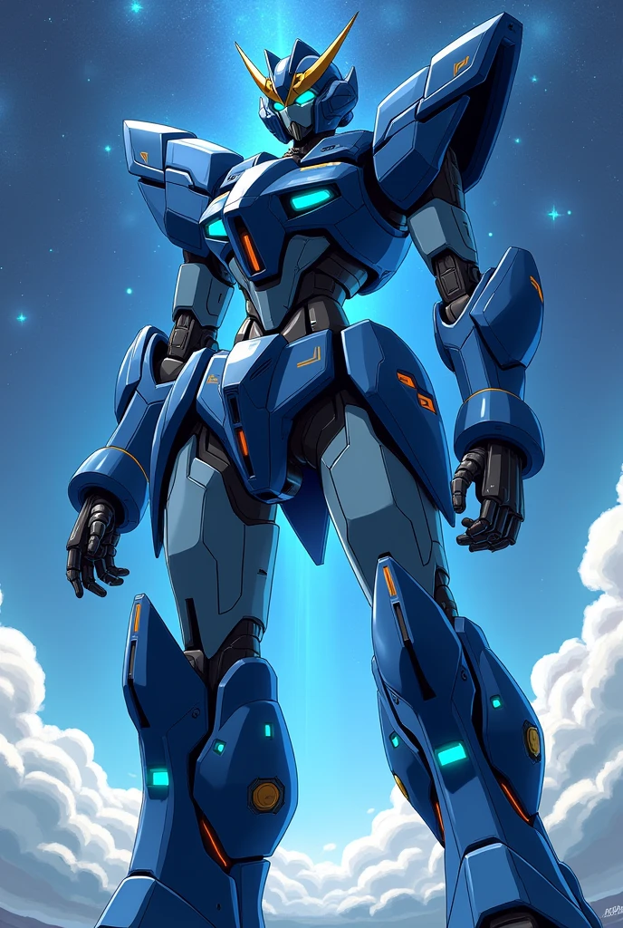 Dark Navy, light blue, Fluorescent Cyan, anime, Giant Robot, Uplifting,Junmin, Full body image of a female super robot, Simple Background,universe,