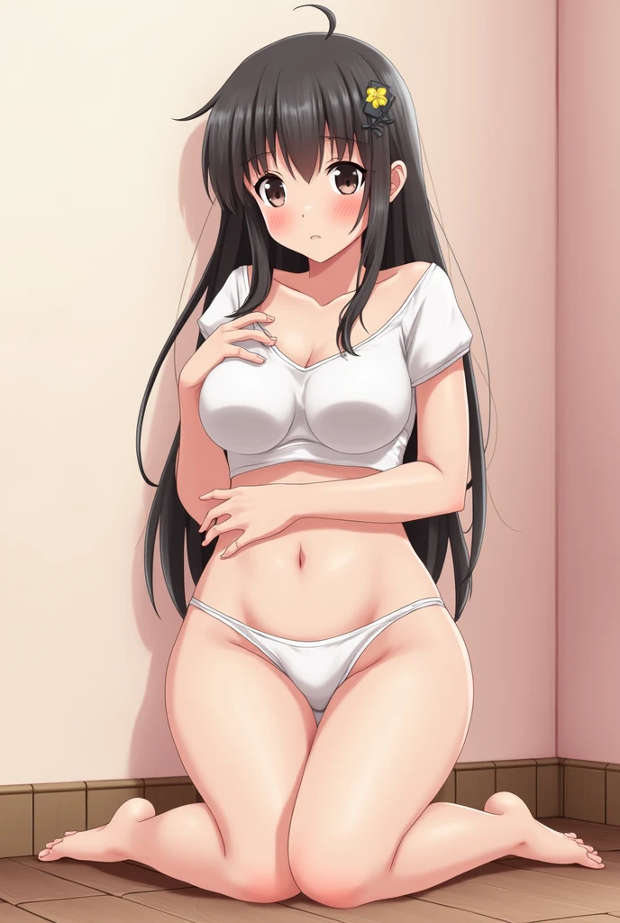 Cute anime femboy, Kneeling, Naked, Legs spread, Giving a blowjob