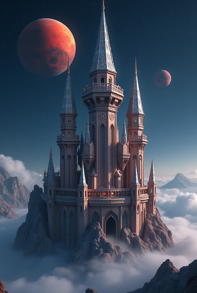 Create a mystical and fantastic castle in 3D .
With symbols and astrological meanings of the planet Mars With three equal tallest main towers