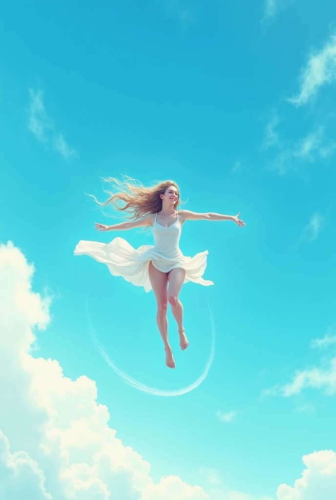 A woman flying through the sky