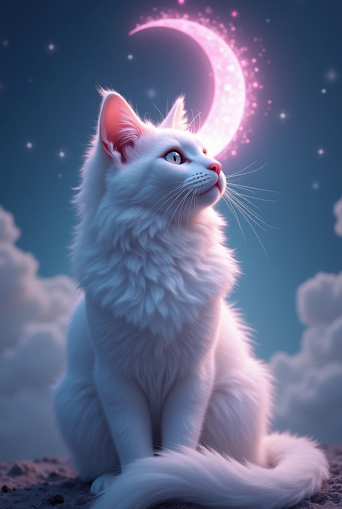 A white cat with a moon on her pink forehead Guardian