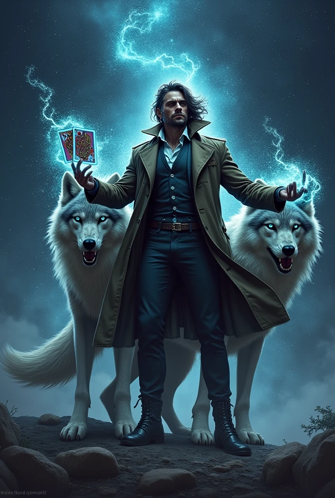 Gambit with luminosity and a wolf with a black star background 