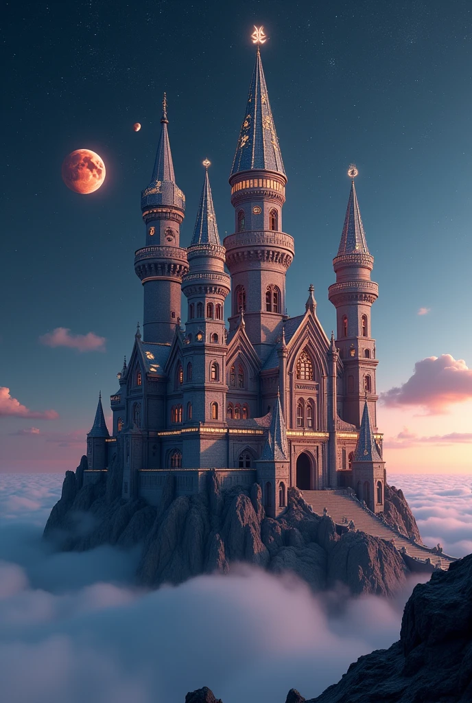 Create a mystical and fantastic castle in 3D .
With symbols and astrological meanings of the planet Mars With three equal tallest main towers