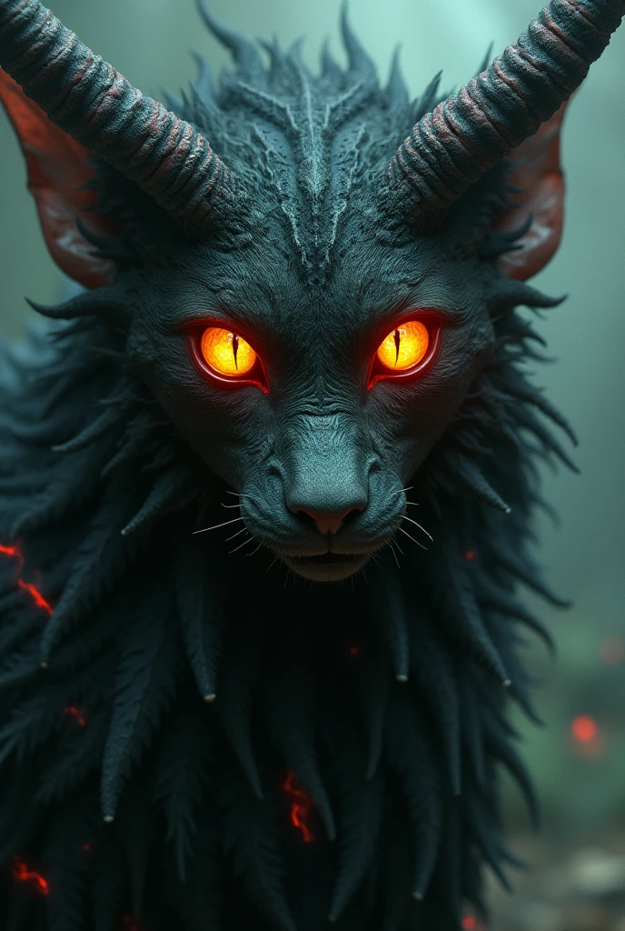 A being with golden yellow eyes rimmed in blood red