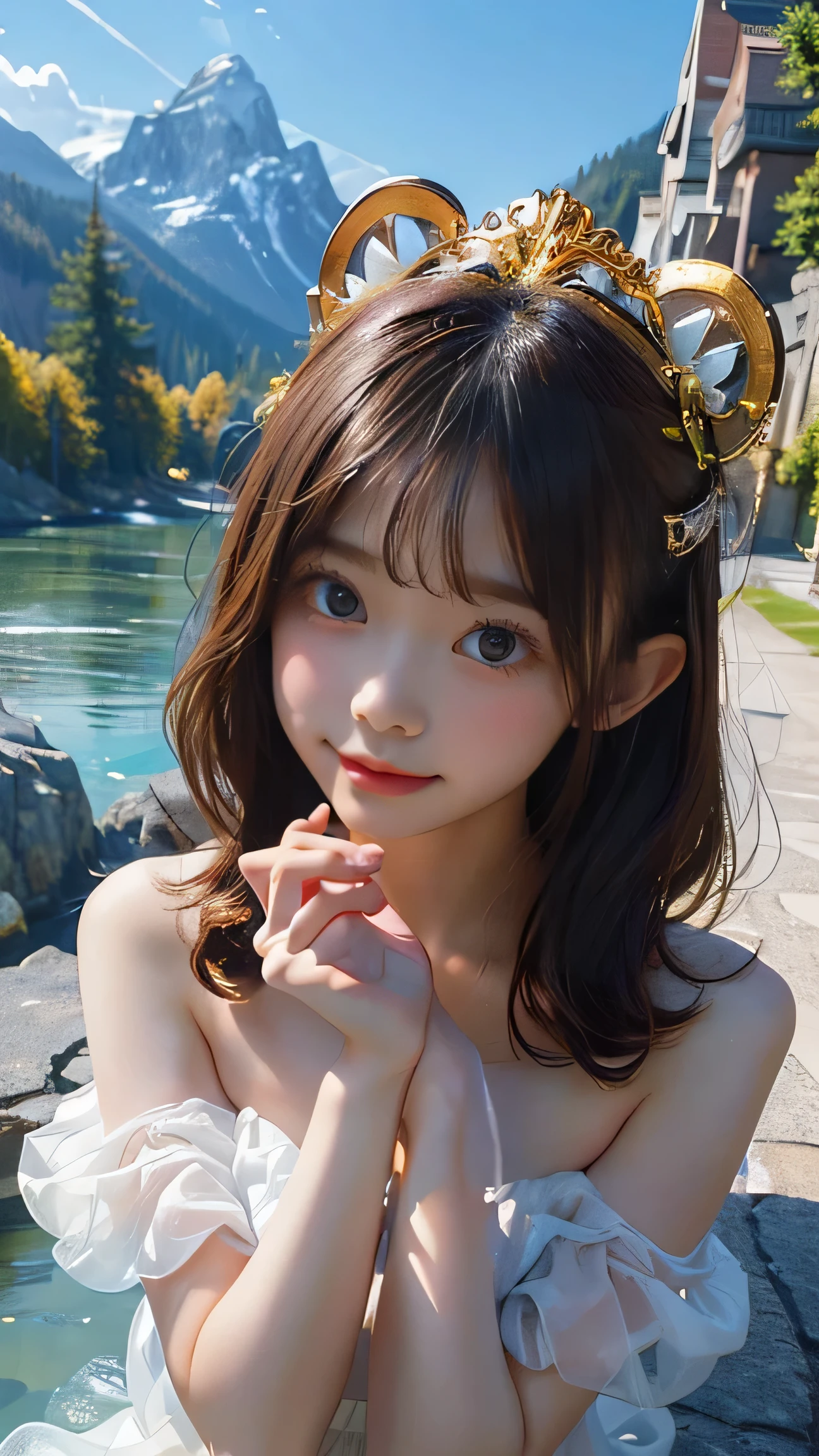 Highest quality,Realistic,masterpiece,detailed,High resolution,Cute , (masterpiece, best quality, dynamic angle), full body shot, (nsfw:1.4), (masterpiece:1.2), (Photo of A girl with a paintbrush creates a world of vibrant colors and impossible landscapes, Mountains transform into ice cream cones, rivers flow with molten gold, trees bear fruit made of precious gems, their creations come to life before their eyes, Style is Playful and imaginative with a focus on the power of creativity, Lighting is Bright and cheerful with the colors of the artwork illuminating the scene, wearing unique Avant-garde masterpiece attire and headdress:1.1), (art by Gainax:1.4), (hyperdetailed:1.1), (intricate details:1.0), (Refined details:1.1), (best quality:1.1), (very stylish detailed modern haircut, mesmerizing detailed radiant face, mesmerizing detailed beautiful eyes:1.2), (high resolution:1.2)