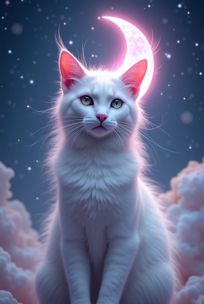 A white cat with a moon on her pink forehead Guardian
