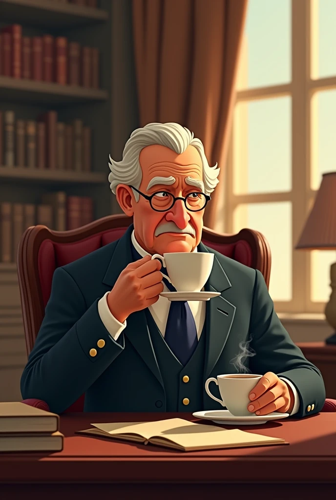 create animation of president washington luis drinking coffee 
