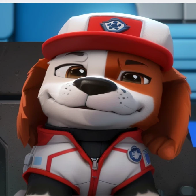 a close up of a dog wearing a hat and jacket, paw patrol, name of the character is chad, rubble!!, dog in a space suite, wearing a red captain's uniform, animated series, official art, paw pov, al pup video game cutscene, brave police j decker face, ultra, animation character, nick wilde, smokey, a portrait of the character