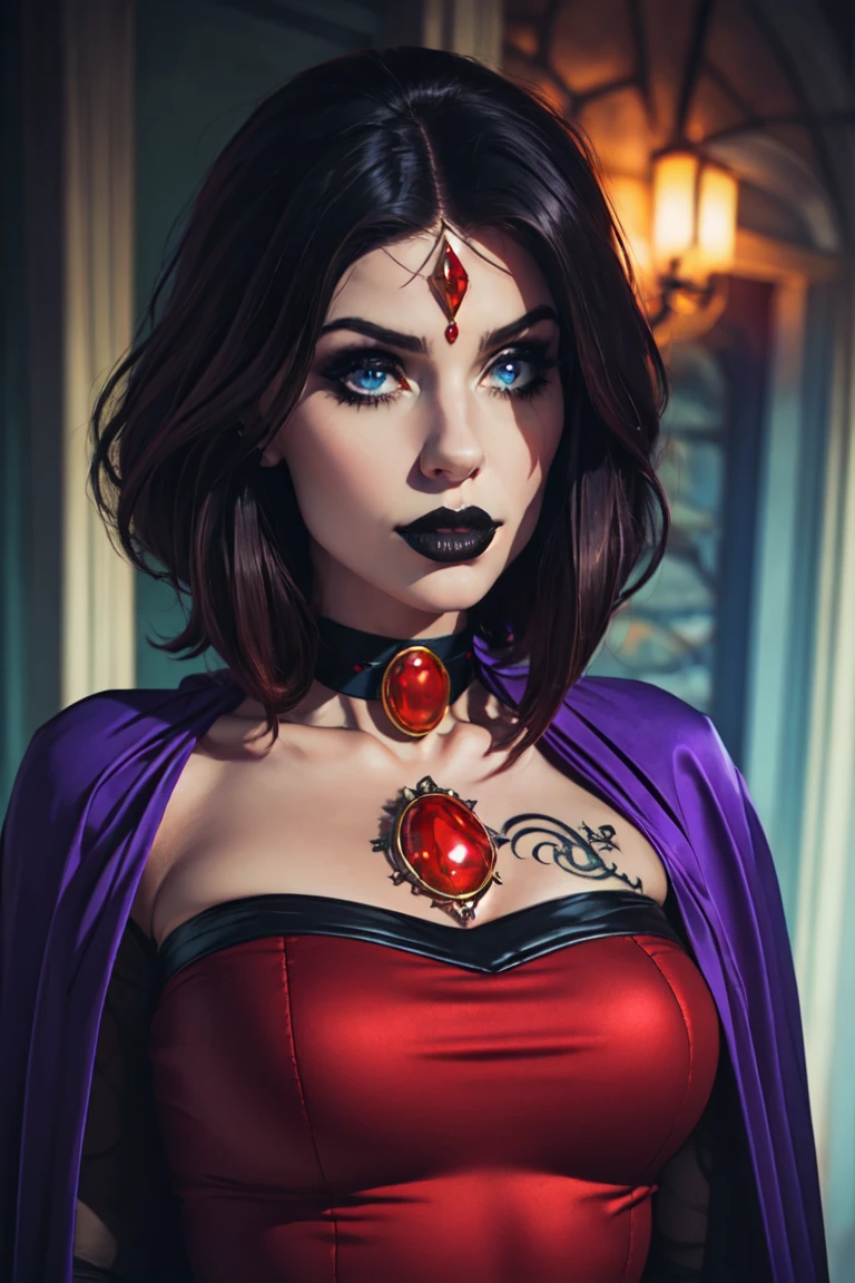 (Best Quality, 8k, masterpiece, HD), (Photo of attractive Caucasian gothic model woman with tattoos), only 1Girl like Raven, ((precious stone on the forehead)), heavy makeup , layer, choker,very pale skin,Ultra detailed face, detailed lips, fine eyes, black lipstick, fine eyes, whole body, walking on fire