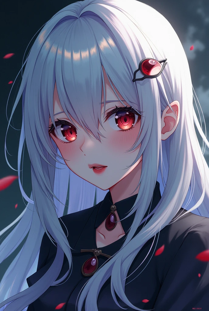 long white hair, close up, Vampire Anime version

