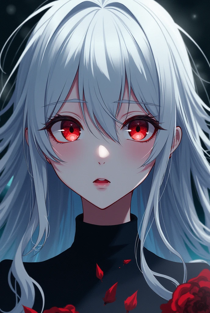 long white hair, close up, Vampire Anime version

