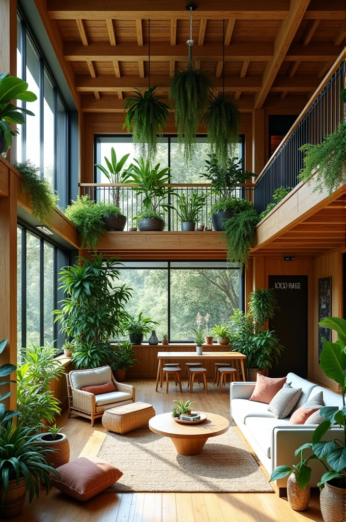 a cozy and aesthetic loft house but the interior is biophilic