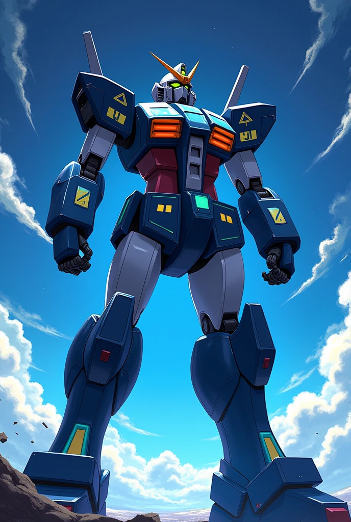 Dark Navy, light blue, White, Fluorescent Cyan, anime, Giant Robot, Uplifting,Junmin, Simple super robot full body image, Fighting, Simple Background,universe, 