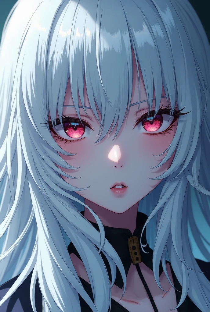 long white hair, close up on eyes, Vampire Anime version

