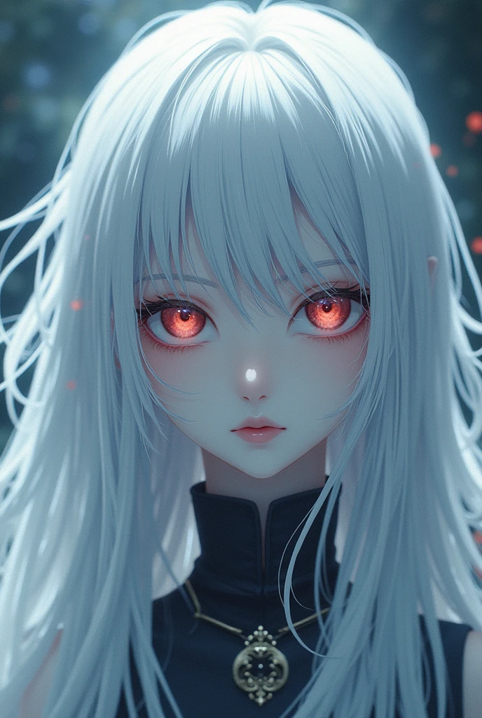 long white hair, close up on eyes, Vampire Anime version
