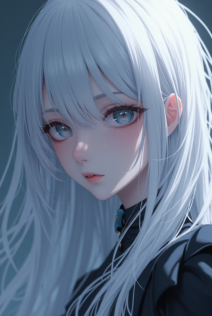 long white hair, close up on eyes, Vampire Anime version

