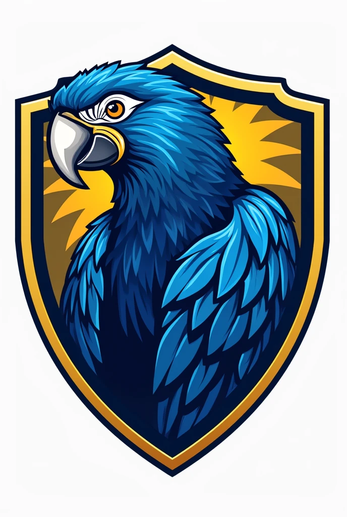 A team shield crest with a blue colored parrot, amarelo e branco