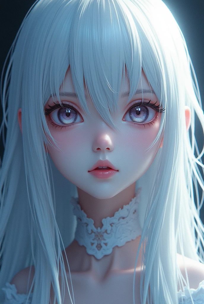 long white hair, close up on eyes, Vampire Anime version

