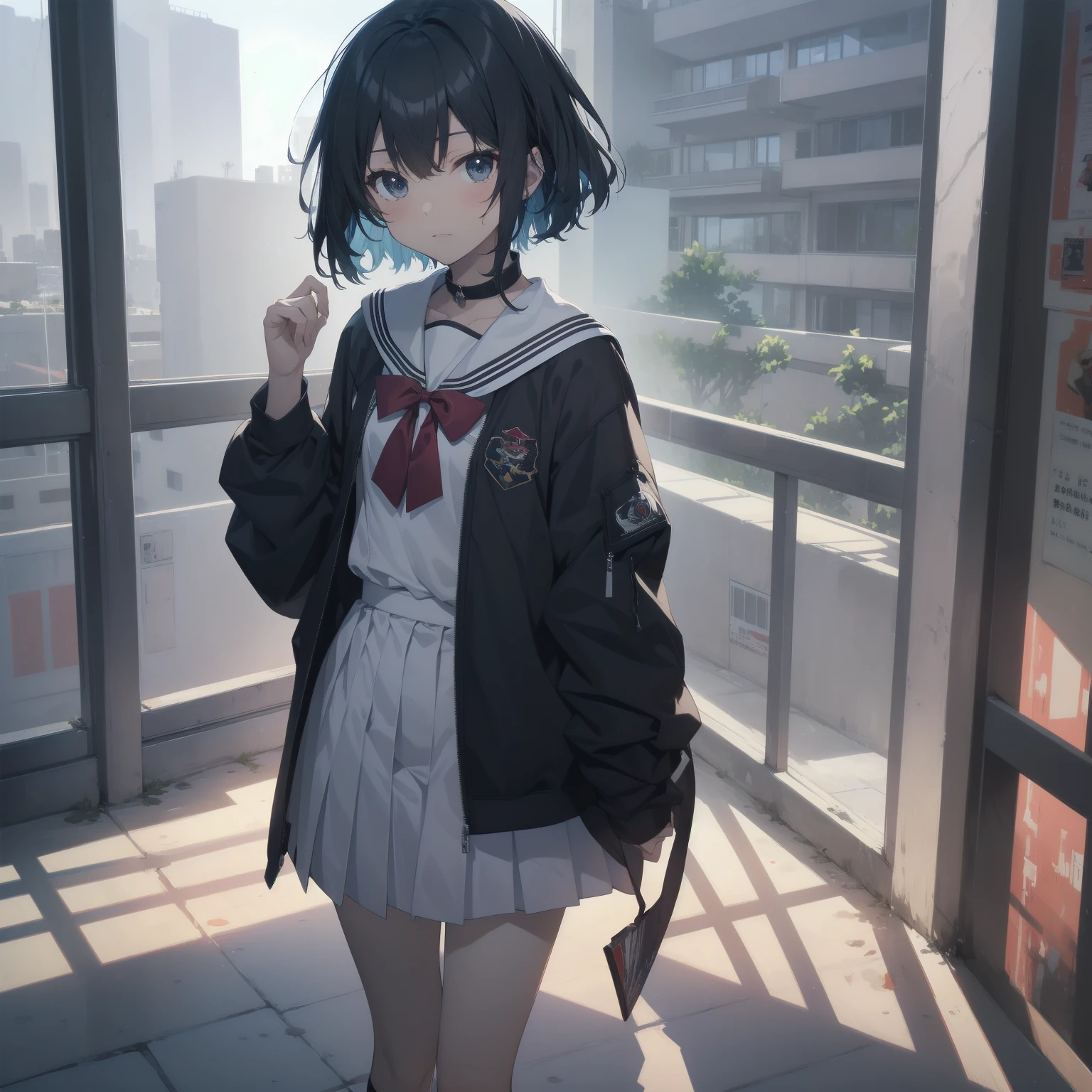 ultra-absurdres-Top quality by artist God, ultra-detailed, high resolution, anime moe artstyle, best anime 8k konachan wallpaper, pixiv contest winner, pool:2810, perfect anatomy,break, 1girl, (Please draw a girl walking sleepily to school alone. )break,(Solo,little female,15age:1.3),Full limbs, complete fingers,a junior high school student, (very short hair), short cut, flat chest, , small butt, small black eyes, beautiful detailed eyes, well-proportioned iris and pupils, expressive eyes, highres detailed hair, soft expression, salor school_uniform, sailor collar, serahuku, bow, pleated skirt,(Detailed Lighting), (Detailed background), in the School commute route. break,super detailed skin, Best cinematic lighting powered by famous artist, 8k,beauty illustration,photoshop_(medium),very aesthetic,break,((artist:echo_(circa) )), artist:clamp ,artist:carnelian ,artist:kantoku ,