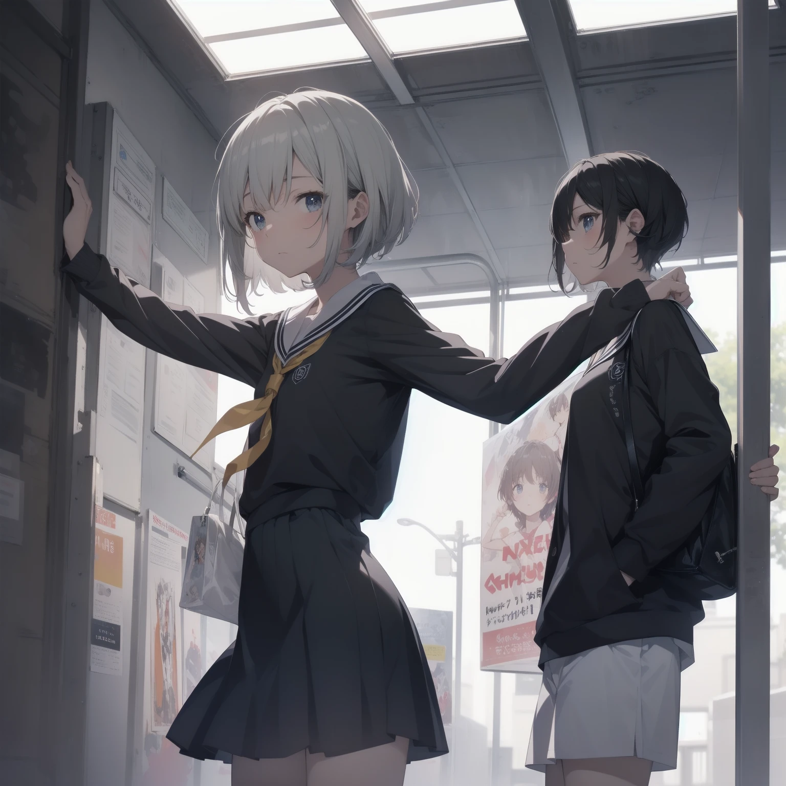 ultra-absurdres-Top quality by artist God, ultra-detailed, high resolution, anime moe artstyle, best anime 8k konachan wallpaper, pixiv contest winner, pool:2810, perfect anatomy,break, 1girl, (Please draw a girl walking sleepily to school alone. )break,(Solo,little female,15age:1.3),Full limbs, complete fingers,a junior high school student, (very short hair), short cut, flat chest, , small butt, small black eyes, beautiful detailed eyes, well-proportioned iris and pupils, expressive eyes, highres detailed hair, soft expression, salor school_uniform, sailor collar, serahuku, bow, pleated skirt,(Detailed Lighting), (Detailed background), in the School commute route. break,super detailed skin, Best cinematic lighting powered by famous artist, 8k,beauty illustration,photoshop_(medium),very aesthetic,break,((artist:echo_(circa) )), artist:clamp ,artist:carnelian ,artist:kantoku ,