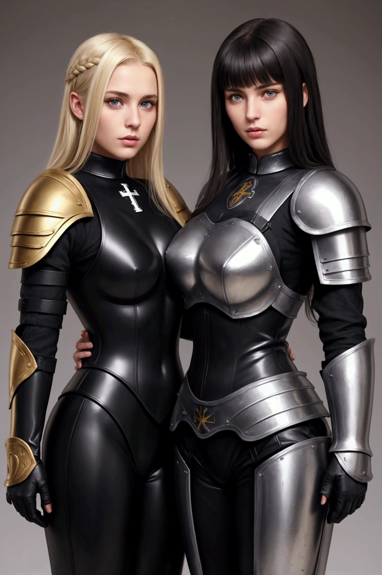 2 females, sisters portrait, break: 1 sister, german womens, blonde, catholics, nazi , black hair,blondes perfect face, detailed face, warriors roman, using sexy armor , soft lesbians, sexy, full body, break: 2 sister, german womens, black hair, catholics, nazi , black hair,blondes perfect face, detailed face, warriors roman, using sexy armor , soft lesbians, sexy, full body