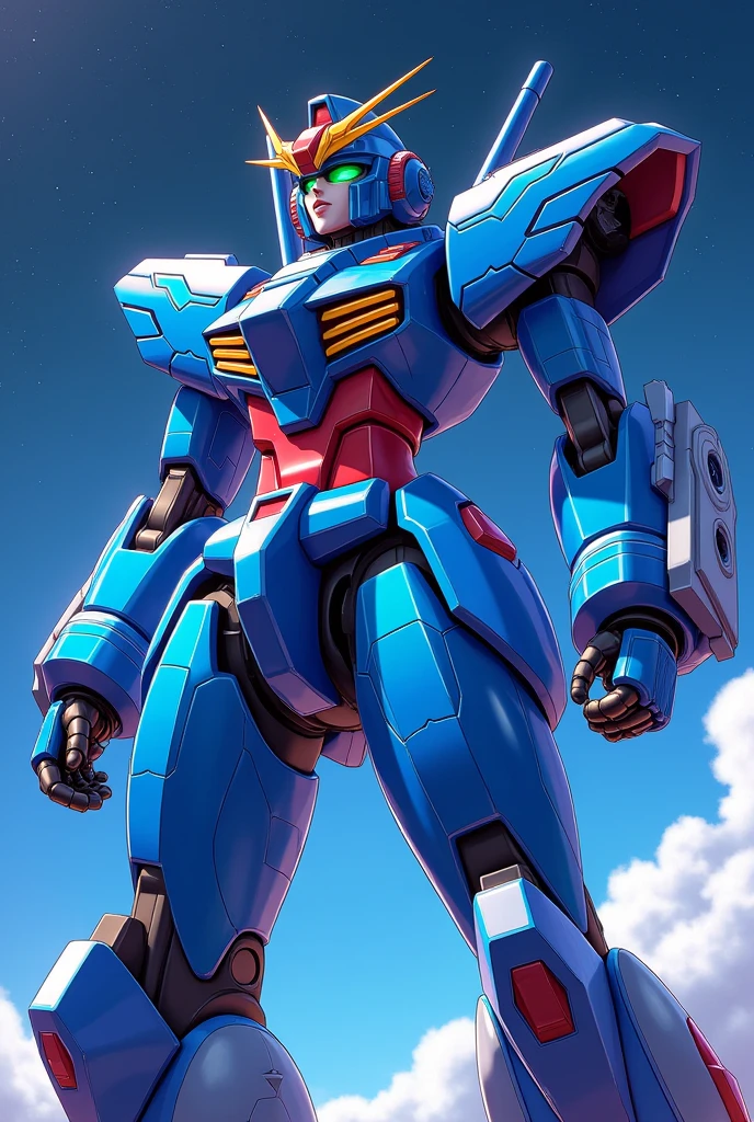 rich blue, Fluorescent Cyan, anime, Giant Robot, Uplifting,Junmin, A full-body image of a simple female super robot, Fighting, Simple Background,universe, 