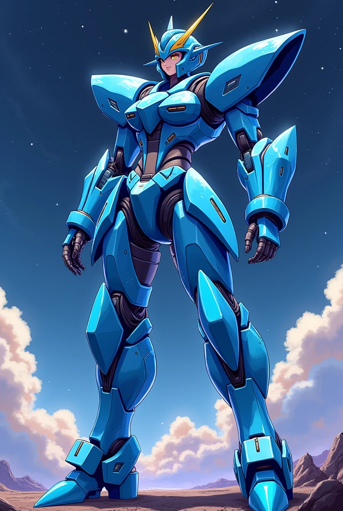 rich blue, Fluorescent Cyan, anime, Giant Robot, Uplifting,Junmin, A full-body image of a simple female super robot, Fighting, Simple Background,universe, 