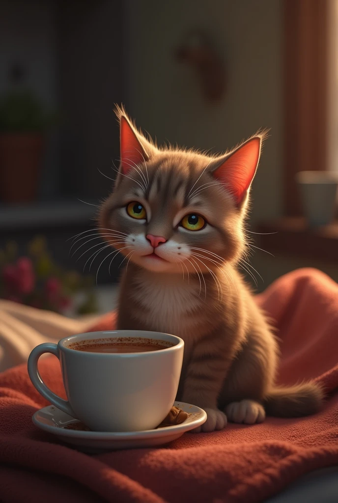 A cat drinking Horlicks
