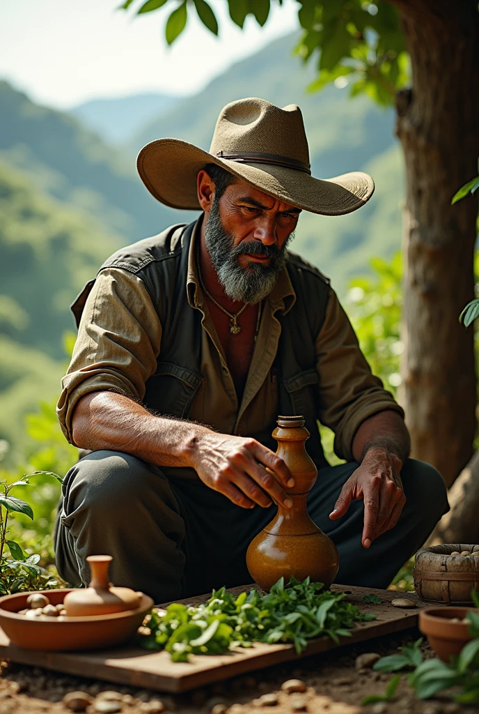 Southerner making chimarrão
