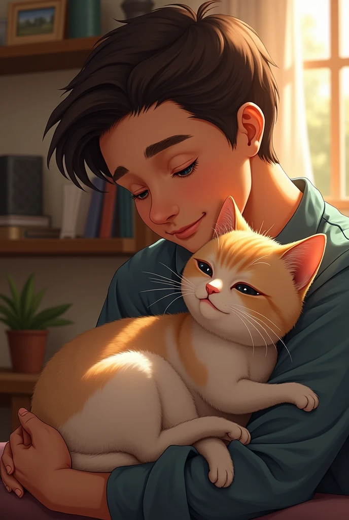Draw a cat with its owner
