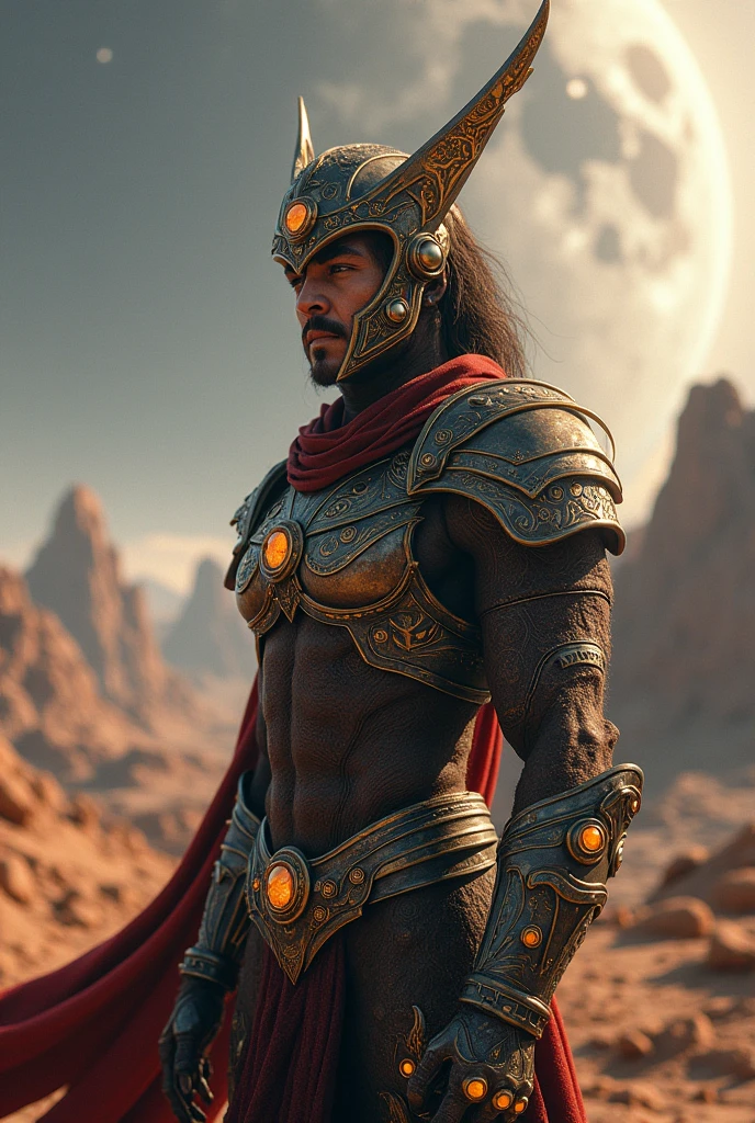 ultra-detailed, (realistic, photo-realistic:1.37), fantasy race, planet mercury, armor, detailed characters, distinctive features, otherworldly landscape, futuristic elements, shiny metal armor, elaborate helmets, fantastical weapons, glimmering shields, breathtaking scenery, mysterious atmosphere, distant horizon, ethereal lighting, vibrant colors, celestial beings, dynamic poses, epic battle scene, otherworldly creatures, unearthly beings, magical energy, spellbinding aura, cosmic powers, mythical creatures, powerful guardians, sculpted muscles, fierce expressions, alien technology, advanced weaponry, interstellar travel, astral realm, ancient civilization, timeless beauty, mythological lore, grandiose temples, celestial bodies, starlit sky, intergalactic warriors, majestic structures, extraterrestrial artifacts, photorealistic, best quality, 8k, highres, masterpiece