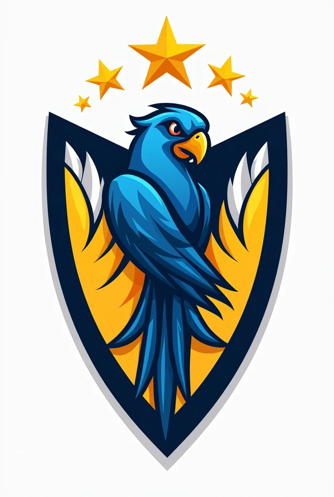 A team shield crest with a blue colored parrot, yellow and white with a star on top that says agreement