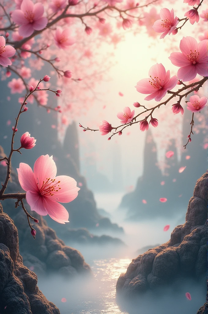 Chinese style Sakura flowers, wallpaper, realisitic, detailed and mysterious
