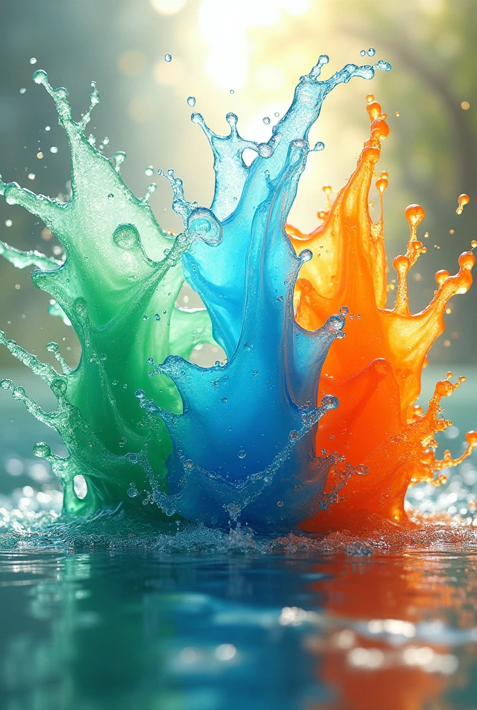 Three body splashes with a super tropical visual identity: one in aqua green color, another in blue and another in orange 