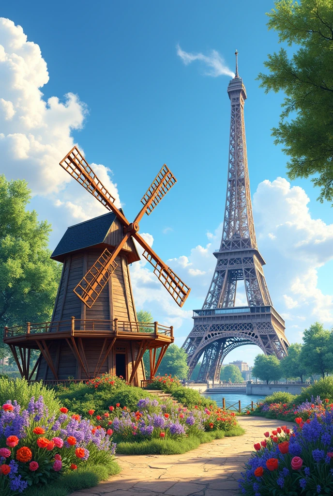 paris tower and windmill garden