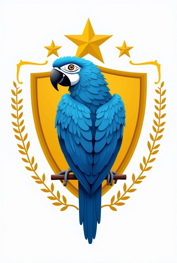 A team shield crest with a blue colored parrot, yellow and white with a star written on top "agreement" below