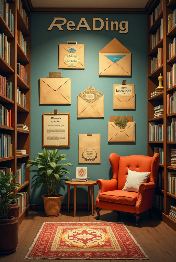 Can you give me a picture?, on a reading space; This space would have a typical title; How I feel I read or the reading of emotions something like that, I would also have envelopes or boxes stuck to the wall, each one identified with the images of the different emotions. 
