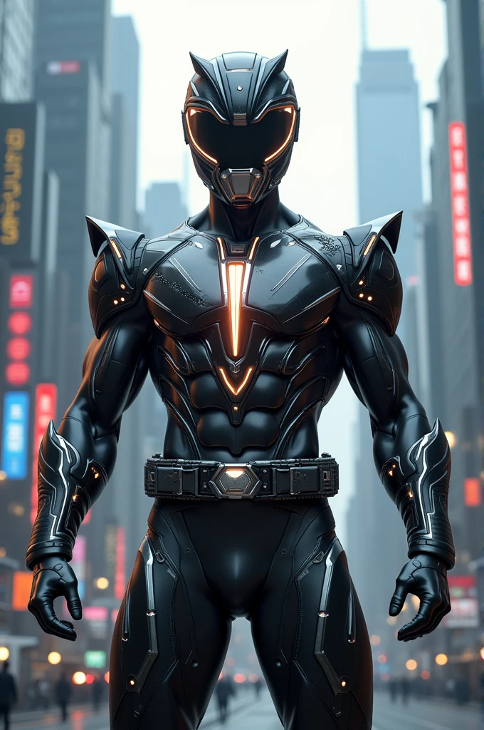 superman version power ranger ultra realism with the helmet fused into a power ranger