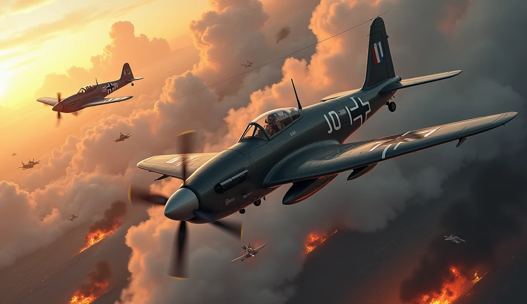 1500; (masterpiece, best quality) destroyed sky; battle in the air; war planes of 1940; Chengdu J-10 vs. Republic Messerschmitt Bf 109