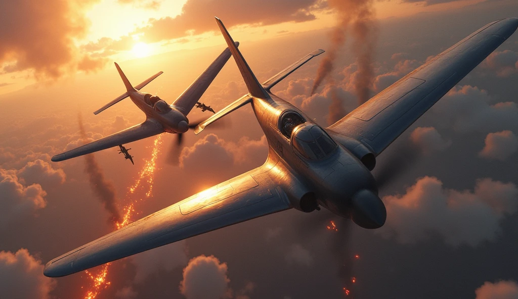 1500; (masterpiece, best quality) destroyed sky; battle in the air; war planes of 1940; Chengdu J-10 vs. Republic Messerschmitt Bf 109