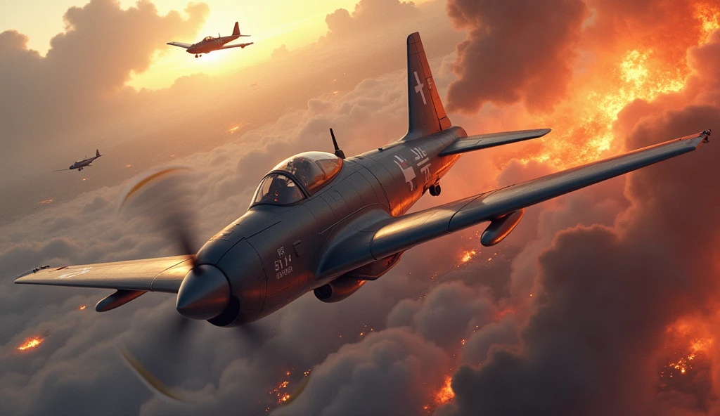 1500; (masterpiece, best quality) destroyed sky; battle in the air; war planes of 1940; Chengdu J-10 vs. Republic Messerschmitt Bf 109