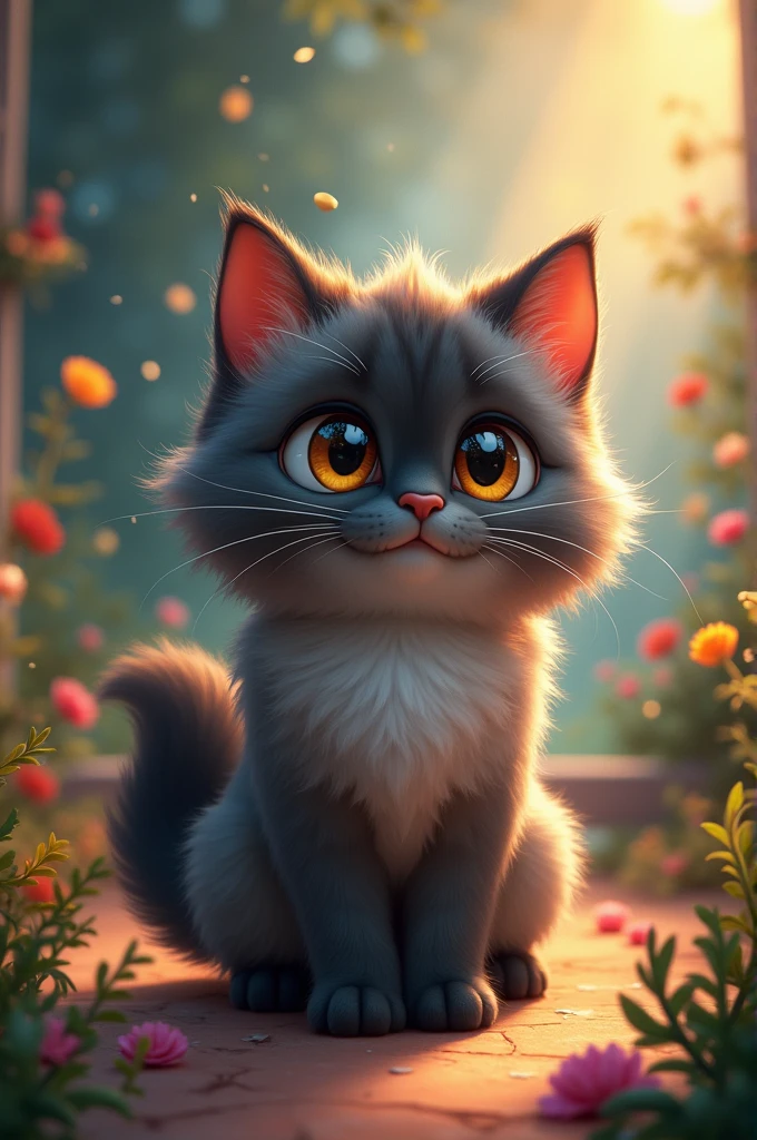 A cat who name hairo he is persian cat and his skin color is grey black and hes boy and hes disney cat