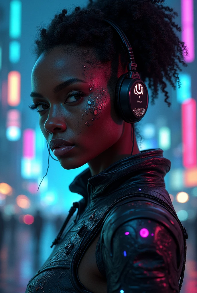 Black skin cyberpunk woman
