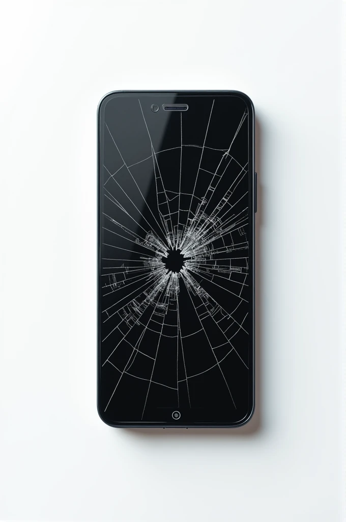 I want an image of a cell phone with a broken screen and a white background on the side with the screen fixed.