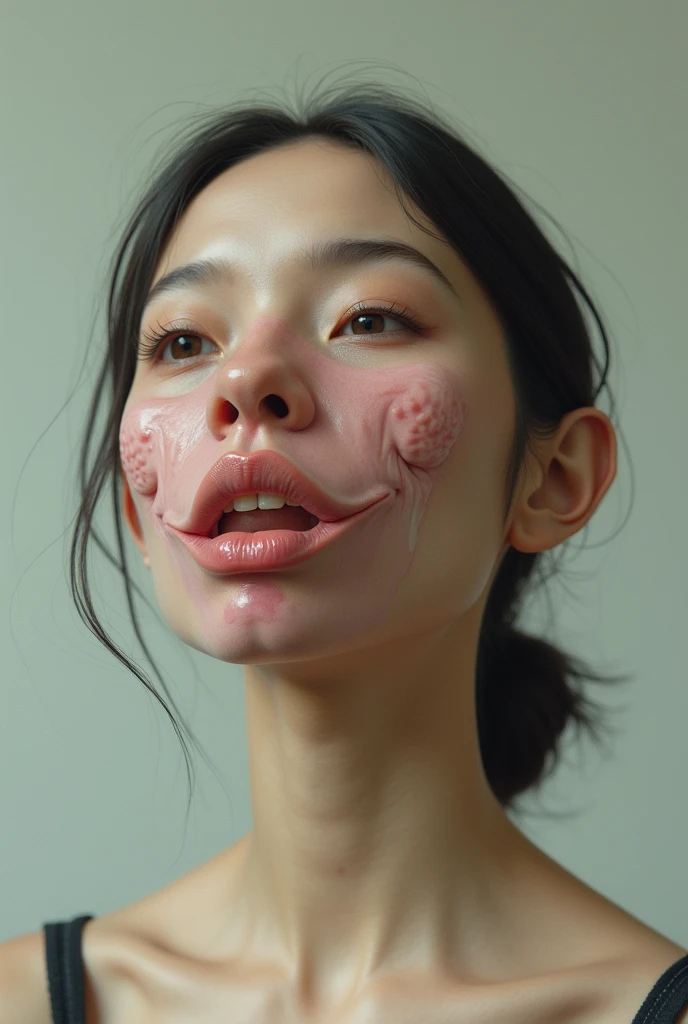 ((vagina)), Make a girl with a vagina in your face,make a vagina in center of the woman face,  with a vagina face, clitoris, no mouth, noseless, best qualityer, high resolution, Caucasian skin, 
