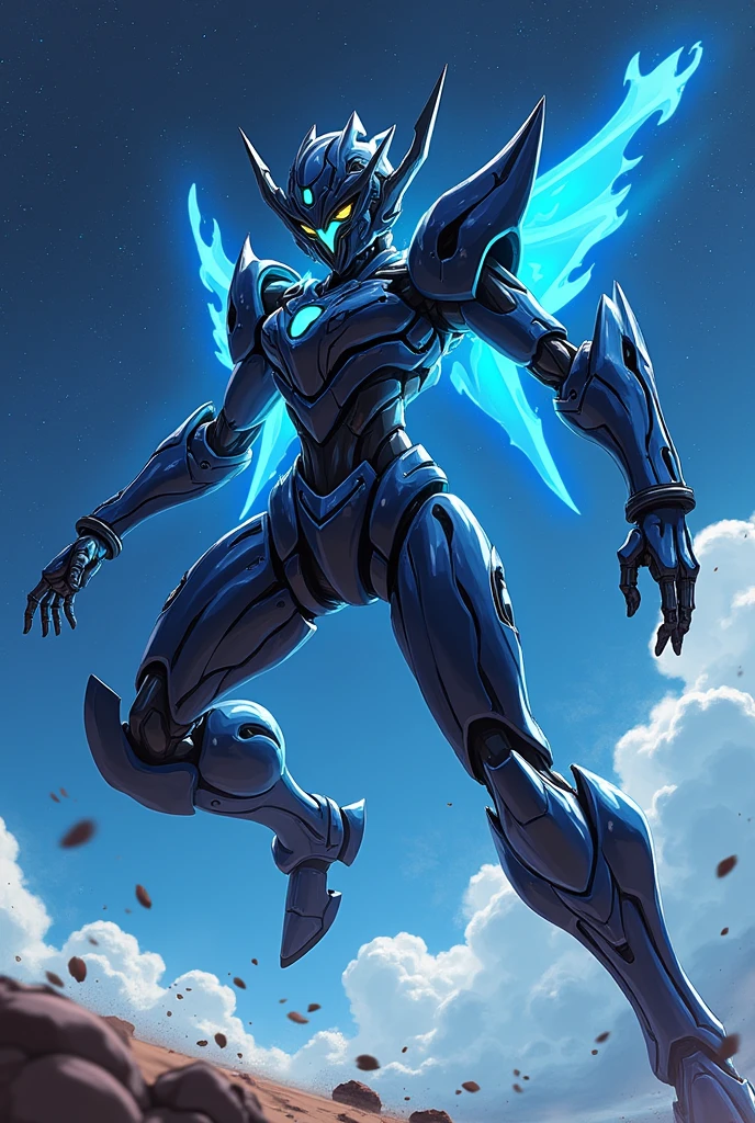 black-blue, Fluorescent Cyan, anime, Giant Robot, fluid, Junmin, A full-body image of a simple female super robot, Fighting with the enemy, Simple Background,universe,