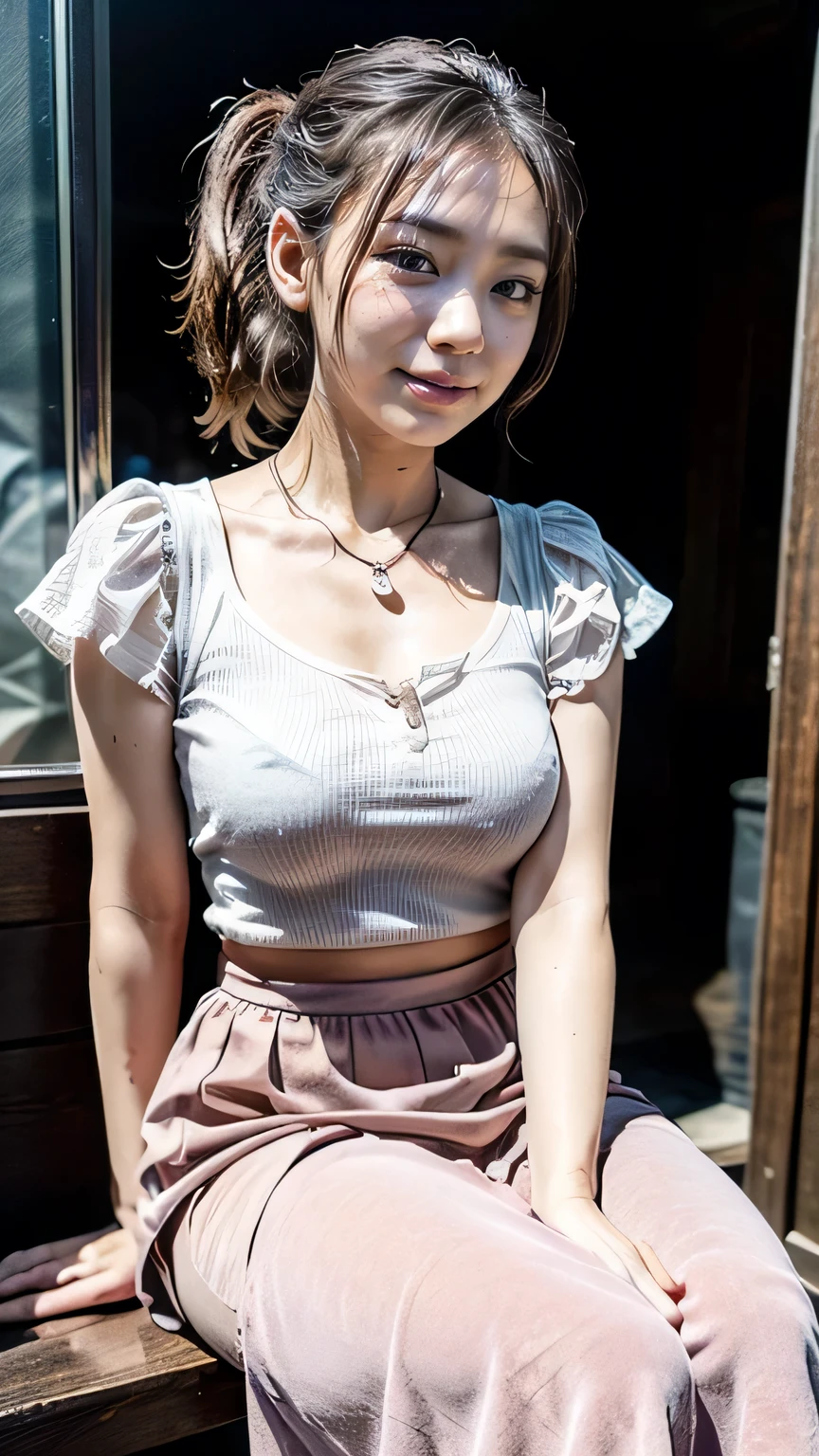 (Woman sitting on chair in office:1.3、Working)、(Realistic、Like a photograph、Live Action、8k, Realistic, RAW Photos, Best image quality: 1.4), Single-lens reflex camera、RAW Photos, Highest quality, Realistic, Very detailed CG Unity 8k wallpaper, Written boundary depth, Cinematic Light, Lens flare, Ray Tracing, Realistic background、(Frilled blouse:1.2、(Tight long skirt:1.4)、((Wear a name tag around your neck)))、((Ultra-dense skin))、 Working Japanese Office Lady、((whole body:1.5),View the computer:1.1、smile、(Medium Hair、Short Ponytail:1.3)、I like that style、stylish、Very detailed、Pay attention to the details、Perfect outfit、(Sunburned skin)、Beautiful legs:1.1,Anatomically correct body、Accurate Fingers、Sitting、(Side view、View from the seat next to you)