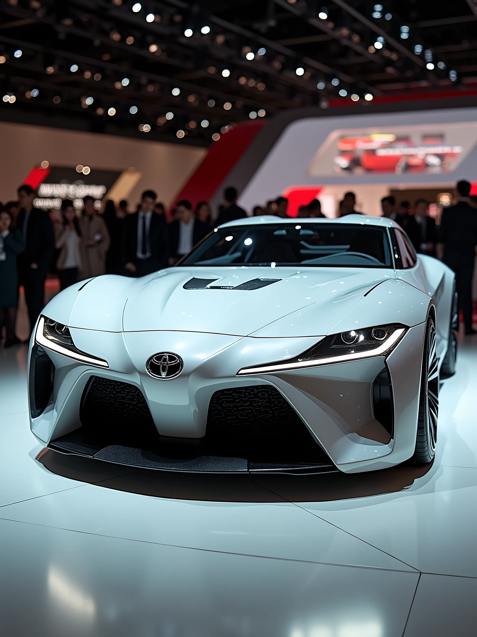 Toyota Concept car in auto expo, include hyper realism, hd, 4k.