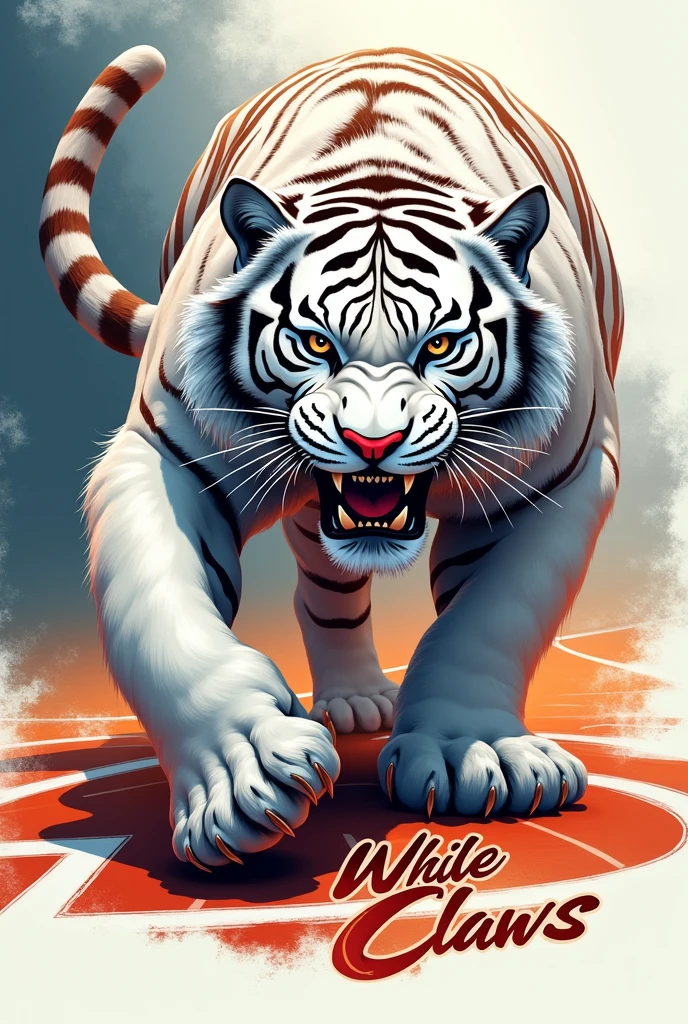 I want a white tiger basketball logo and name it white claws below but with the name in Spanish